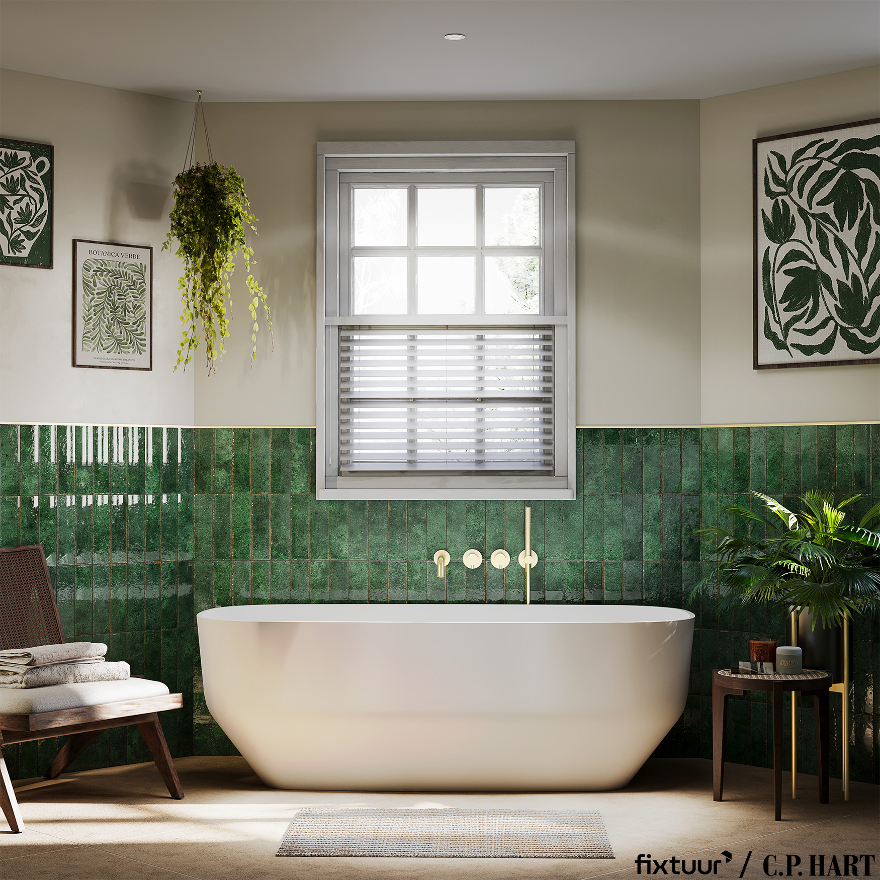 Fixtuur — C.P. Hart green tile bath