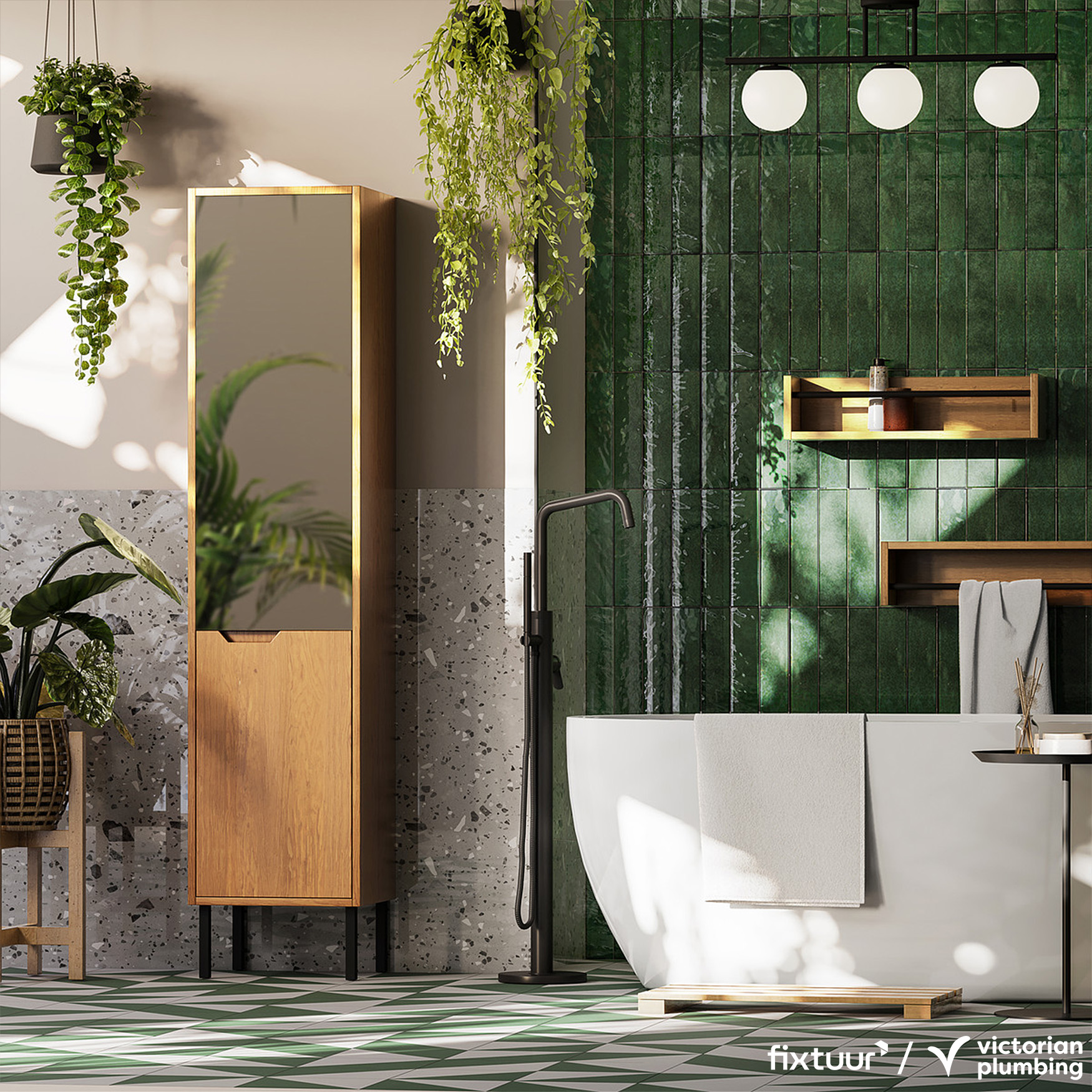 Fixtuur — Victorian Plumbing green tile bathroom